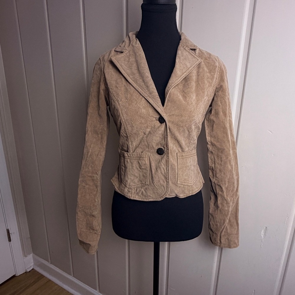 BB Dakota Womens Small Tan Genuine Leather Suede Blazer Jacket 2152 Western Boho